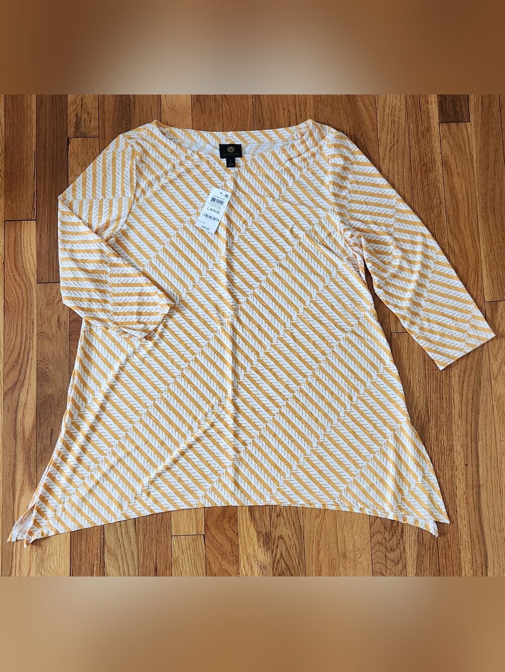 JM Collection Golden Top Diagonal Stripe Tunic NWT Size Large
